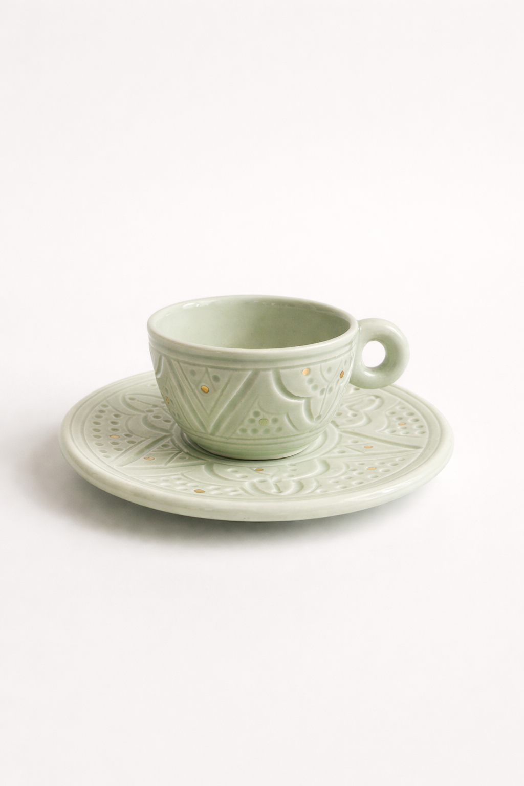 Handcrafted Mint Cup & Saucer (Set of 4)