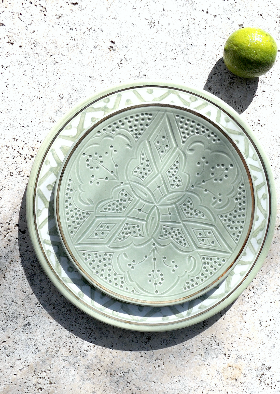 Dinner Plates – Handmade Ceramic Set of 2 | Mint with 12K Gold Detailing