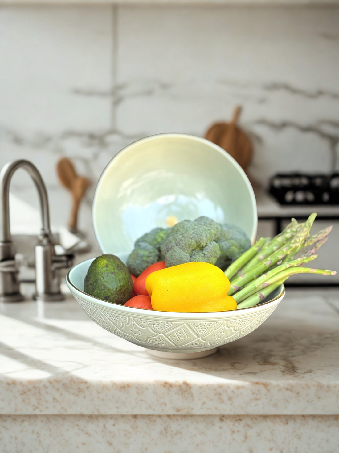 Medium Low Serving Bowl – Handmade Ceramic with 12K Gold