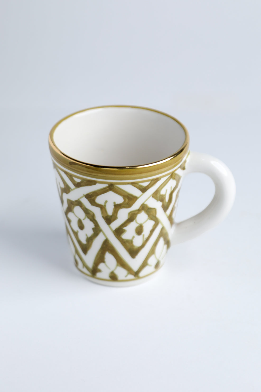 Small Mug – Handmade Ceramic in Mint & Kaki, Gold Detailing
