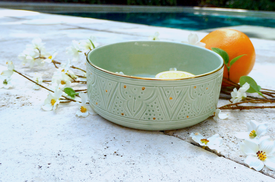 Medium Service Straight Bowl – Empreinte Mint | Handmade Ceramic