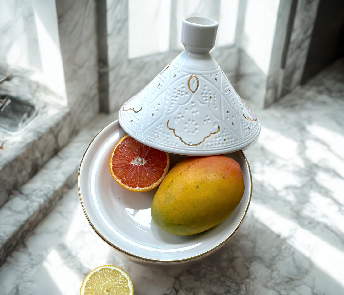 Medium Ceramic Tajine – Hand-painted with Gold Accents