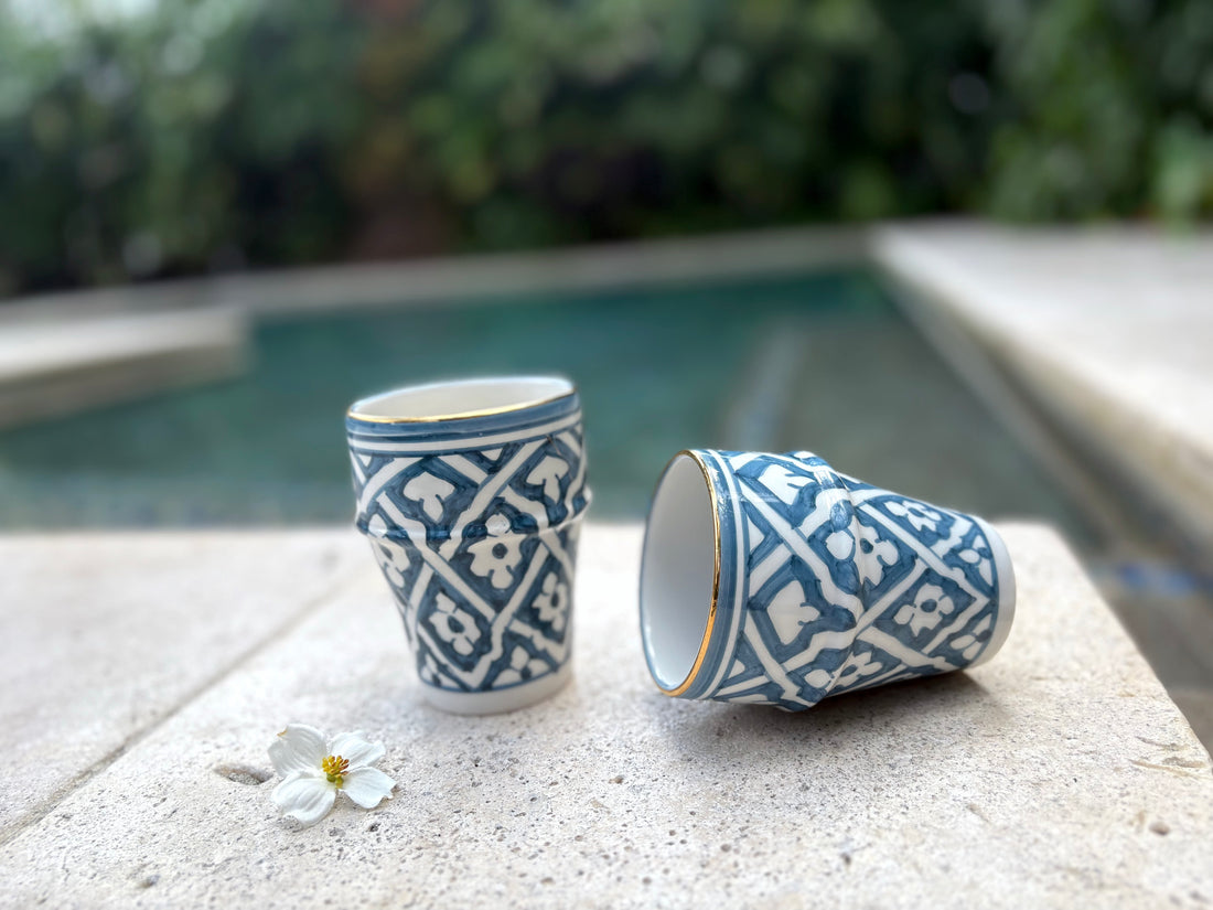 Large Cups (Set of 2) – Ceramic, Latte Size, Gold Accents